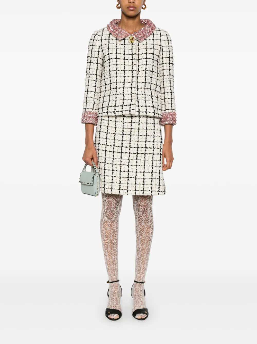 Check-Pattern Tweed Mini Skirt
