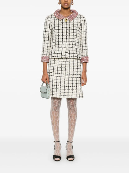 Check-Pattern Tweed Mini Skirt