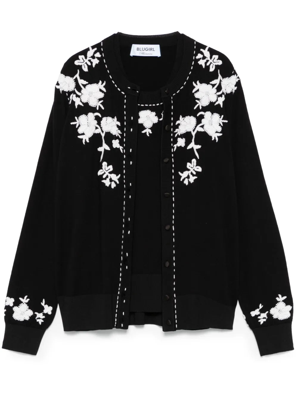 Floral-Embroidered Cardigan Set