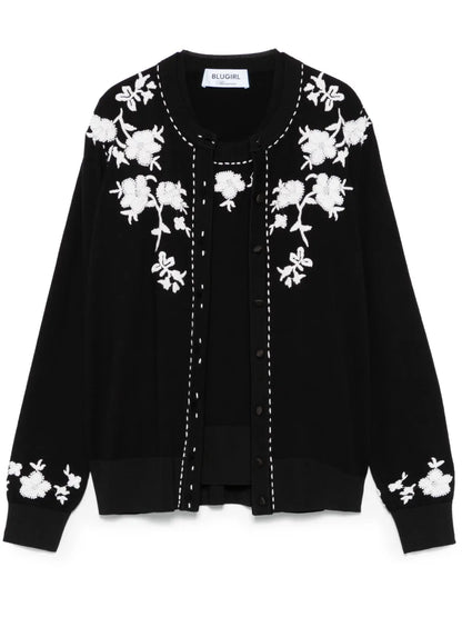 Floral-Embroidered Cardigan Set