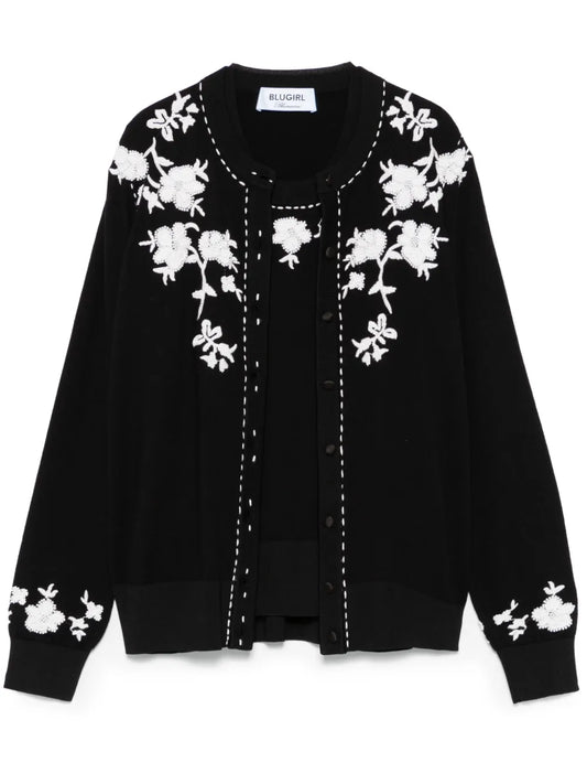 Floral-Embroidered Cardigan Set
