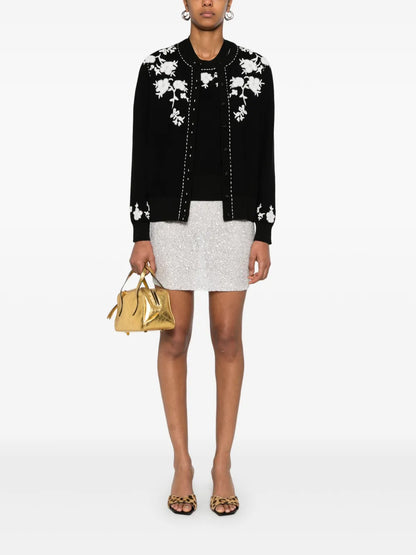 Floral-Embroidered Cardigan Set