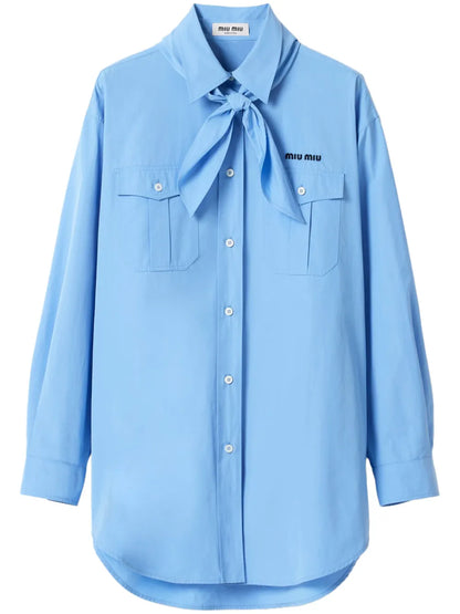 Scarf-Detail Poplin Shirt