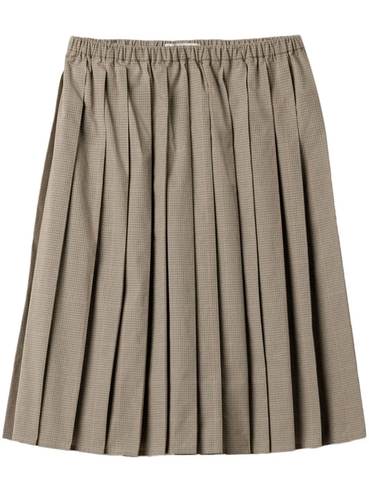 Checked Pleated Midi Skirt