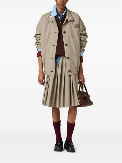 Checked Pleated Midi Skirt