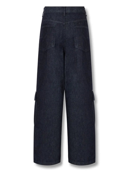High-Waist Denim Cargo Pants