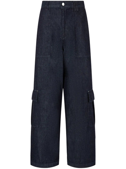 High-Waist Denim Cargo Pants