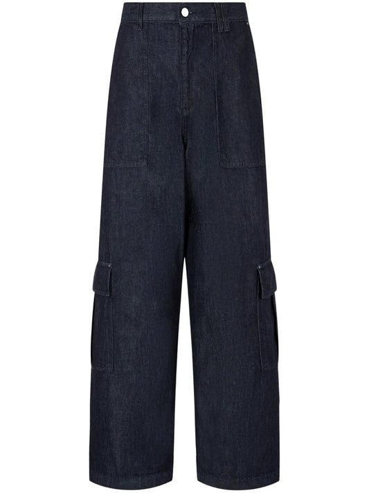 High-Waist Denim Cargo Pants