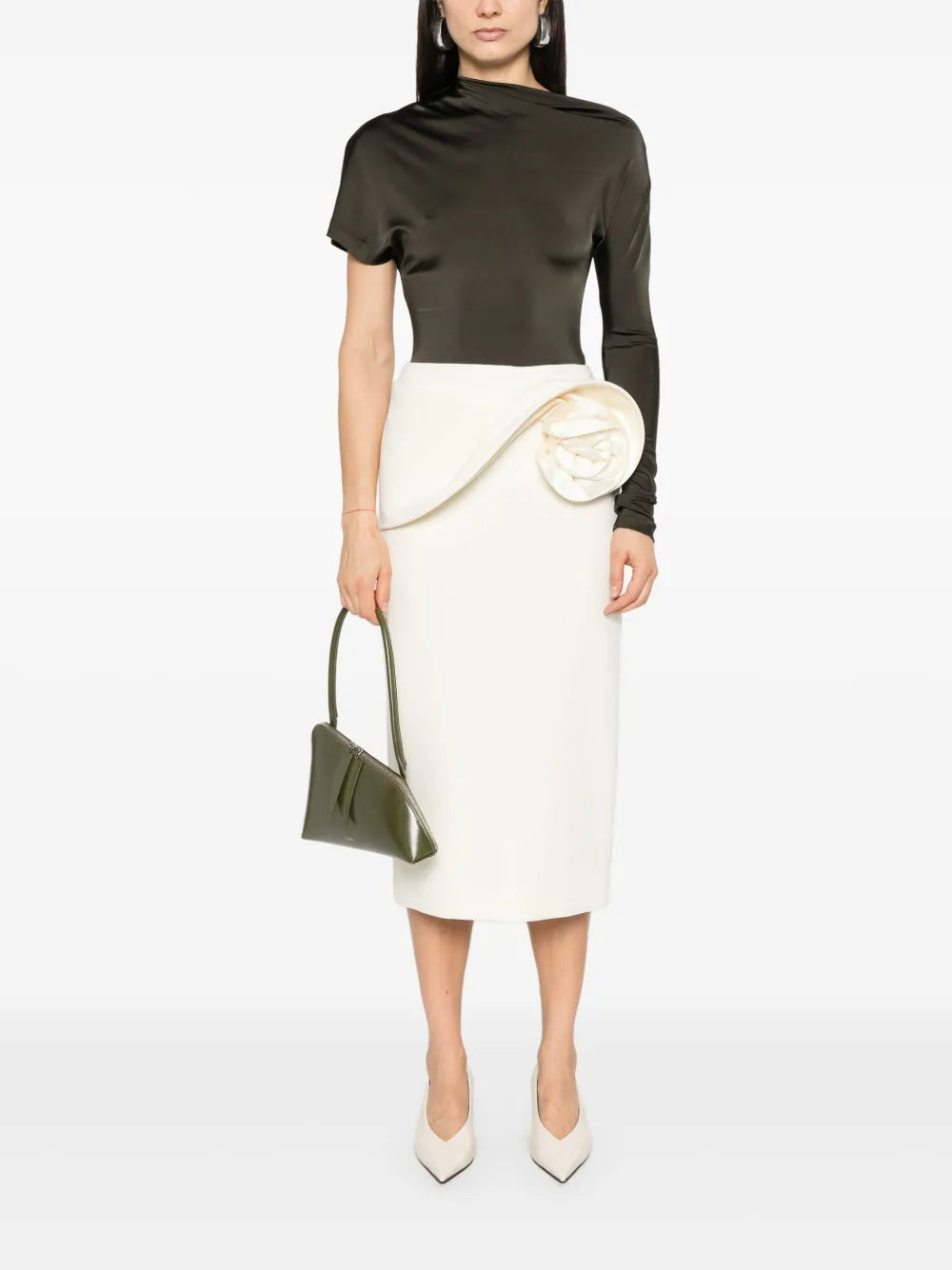 Floral-Appliqué Midi Skirt