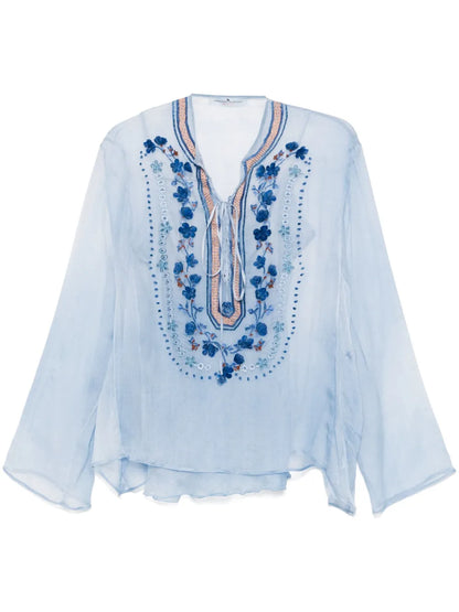 Motif-Embroidered Chiffon Blouse