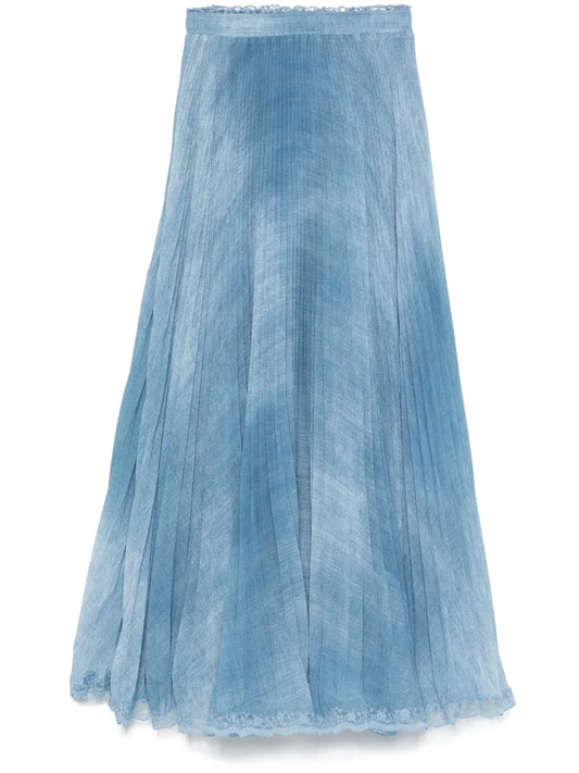 Denim-Print Maxi Skirt