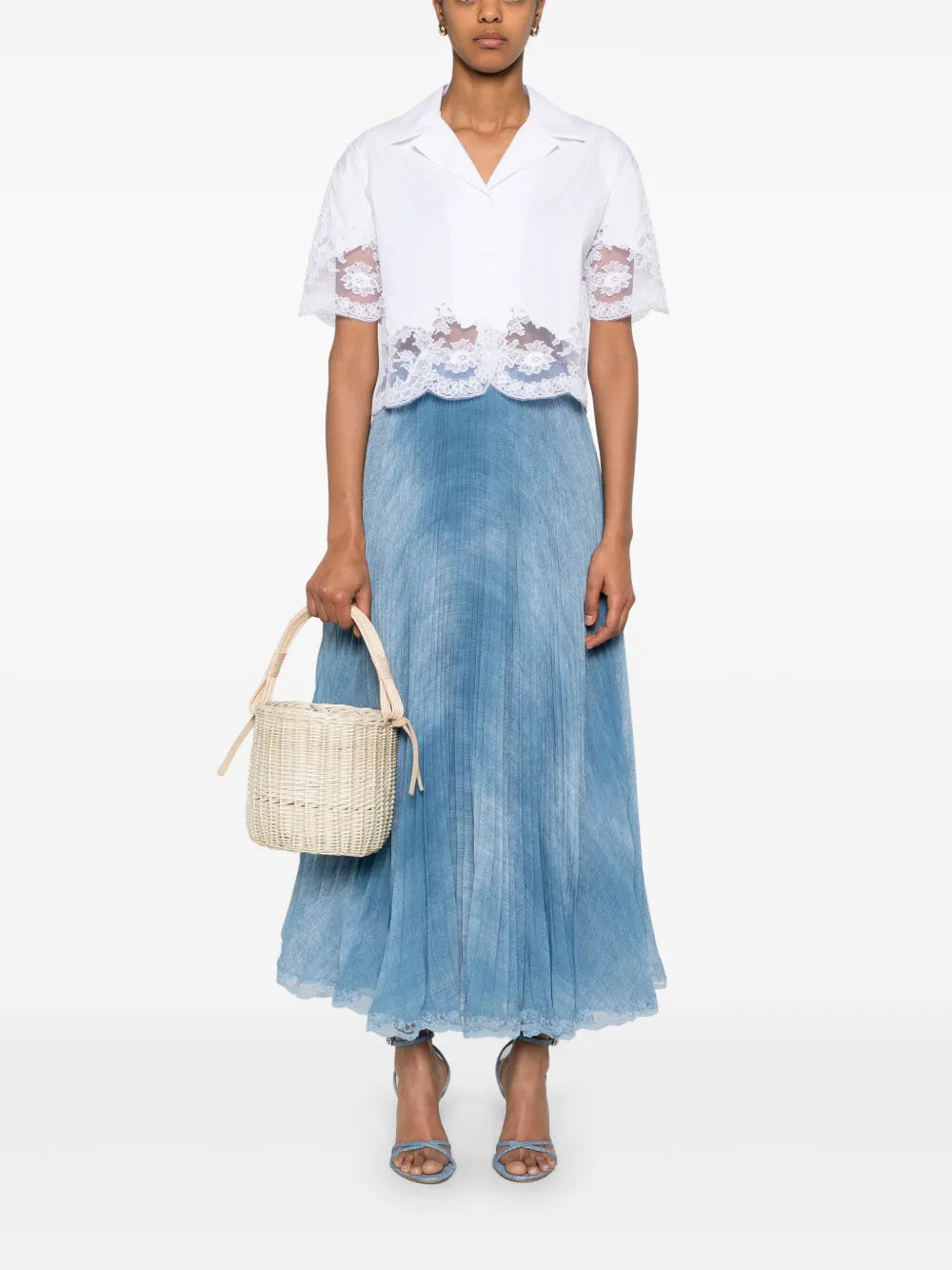 Denim-Print Maxi Skirt