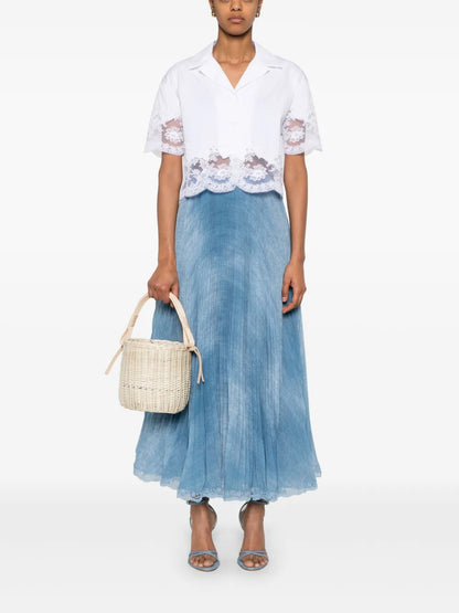 Denim-Print Maxi Skirt