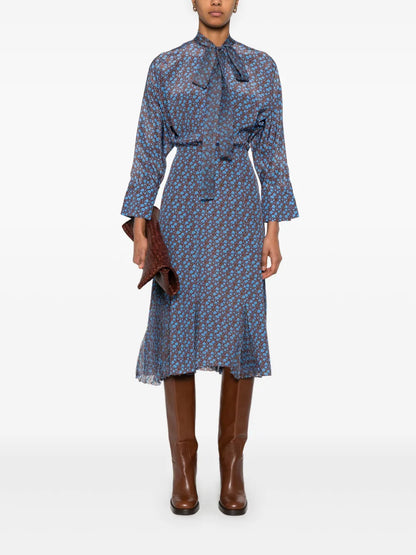 Micro Floral-Print Midi Dress