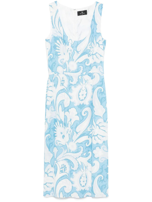 Paisley-Print Midi Dress