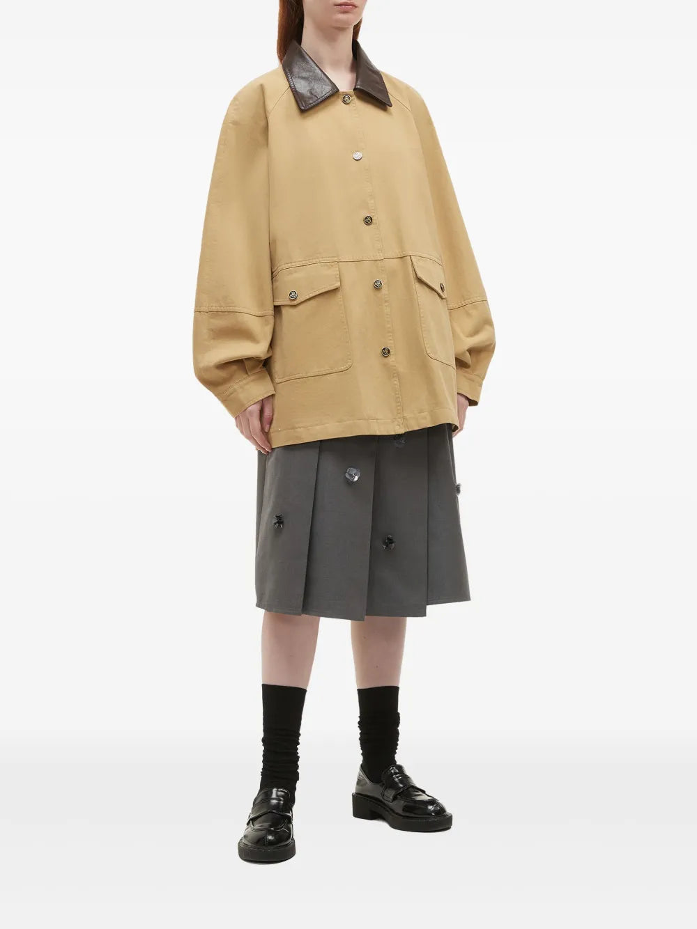 Contrasting-Collar Coat