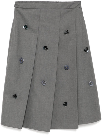 Embellished Pleated Midi Skirt