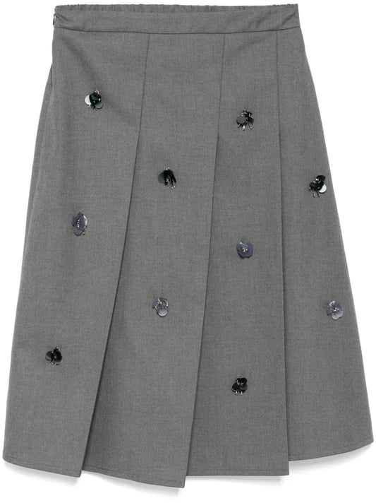 Embellished Pleated Midi Skirt