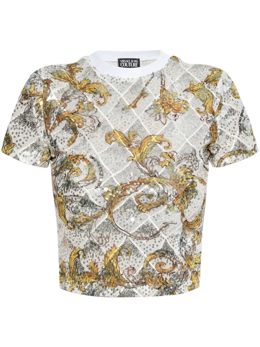 Outline Barocco-Print Cropped T-Shirt