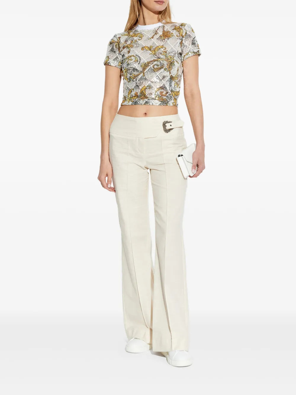 Outline Barocco-Print Cropped T-Shirt