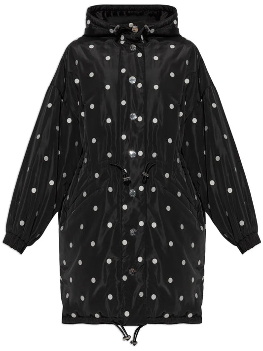 Polka Dot-Print Parka Coat