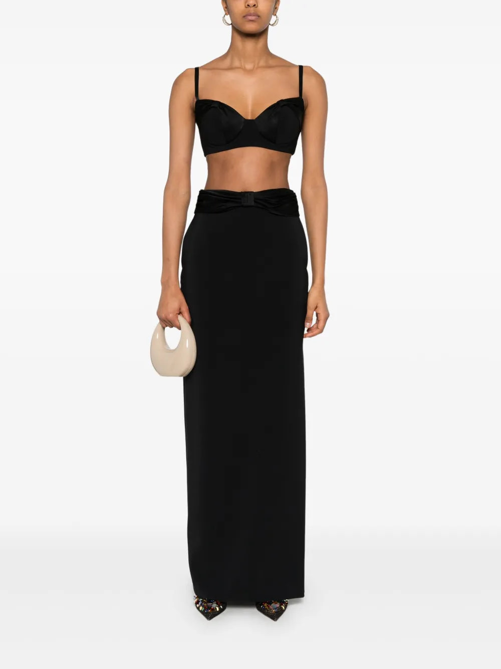 Satin-Bow Crepe Maxi Skirt