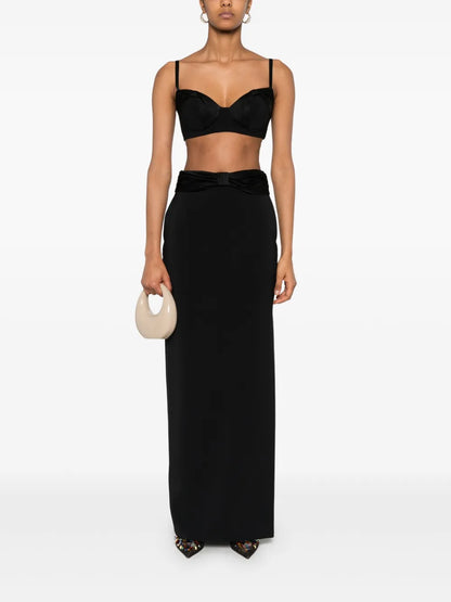 Satin-Bow Crepe Maxi Skirt