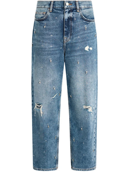 Straight-Leg Rhinestone-Embellished Jeans