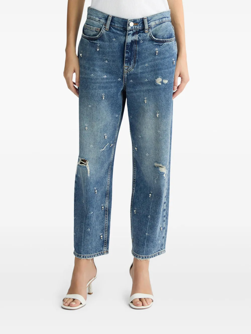 Straight-Leg Rhinestone-Embellished Jeans