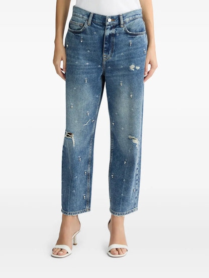 Straight-Leg Rhinestone-Embellished Jeans