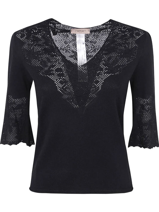Pointelle-Detail T-Shirt