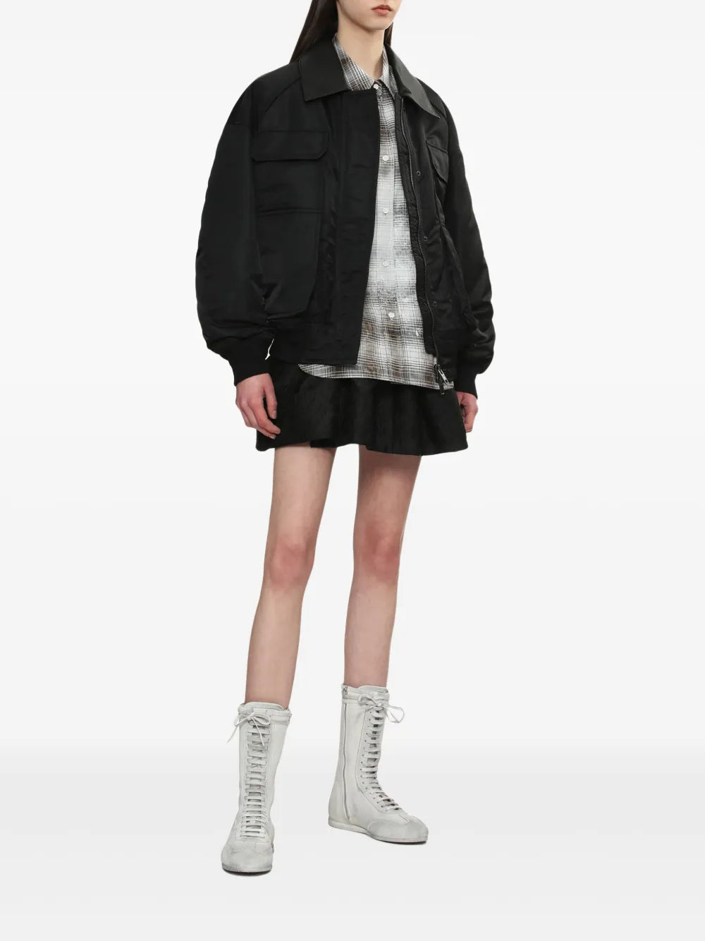 Ruched-Detailing Bomber Jacket