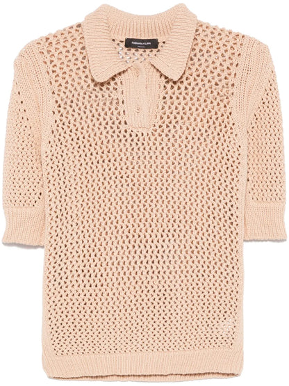 Open-Knit Polo Top