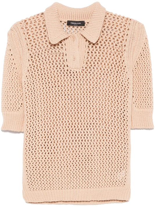 Open-Knit Polo Top