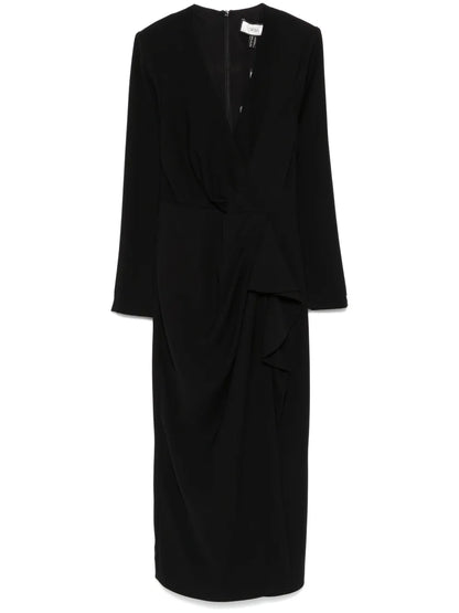 V-Neck Crepe Midi Dress
