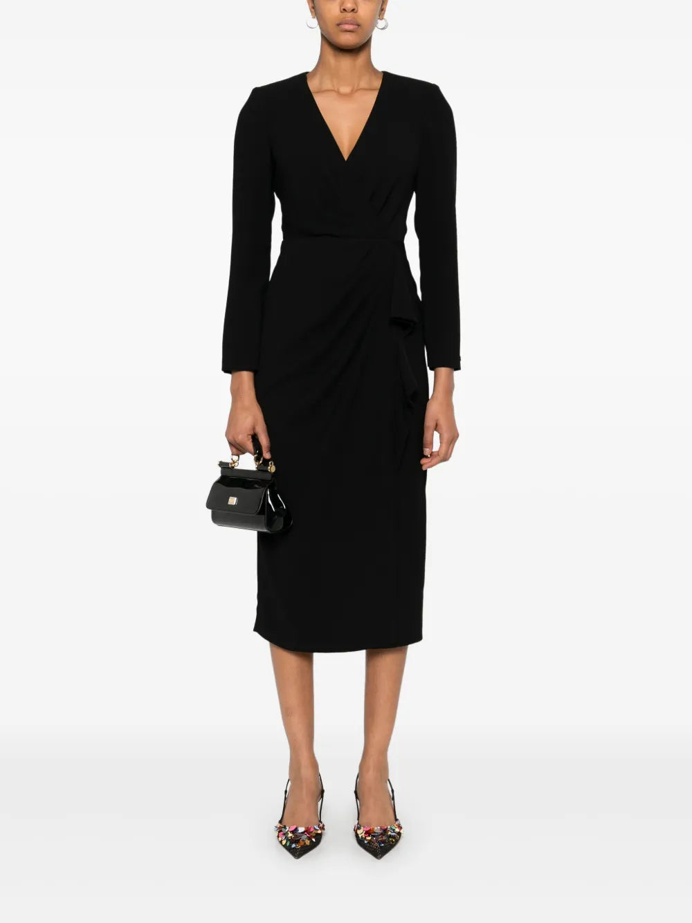 V-Neck Crepe Midi Dress