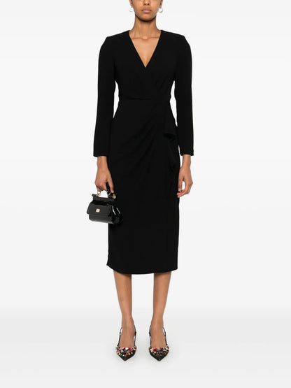 V-Neck Crepe Midi Dress