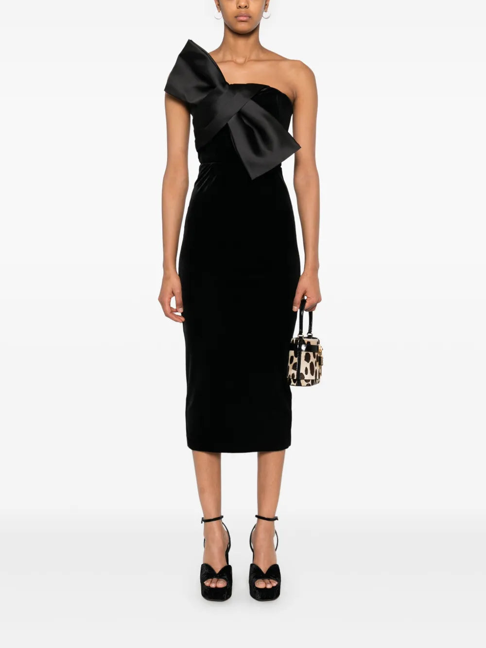 Bow-Detailing Velvet Midi Dress