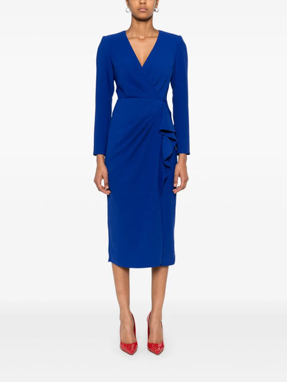V-Neck Crepe Midi Dress