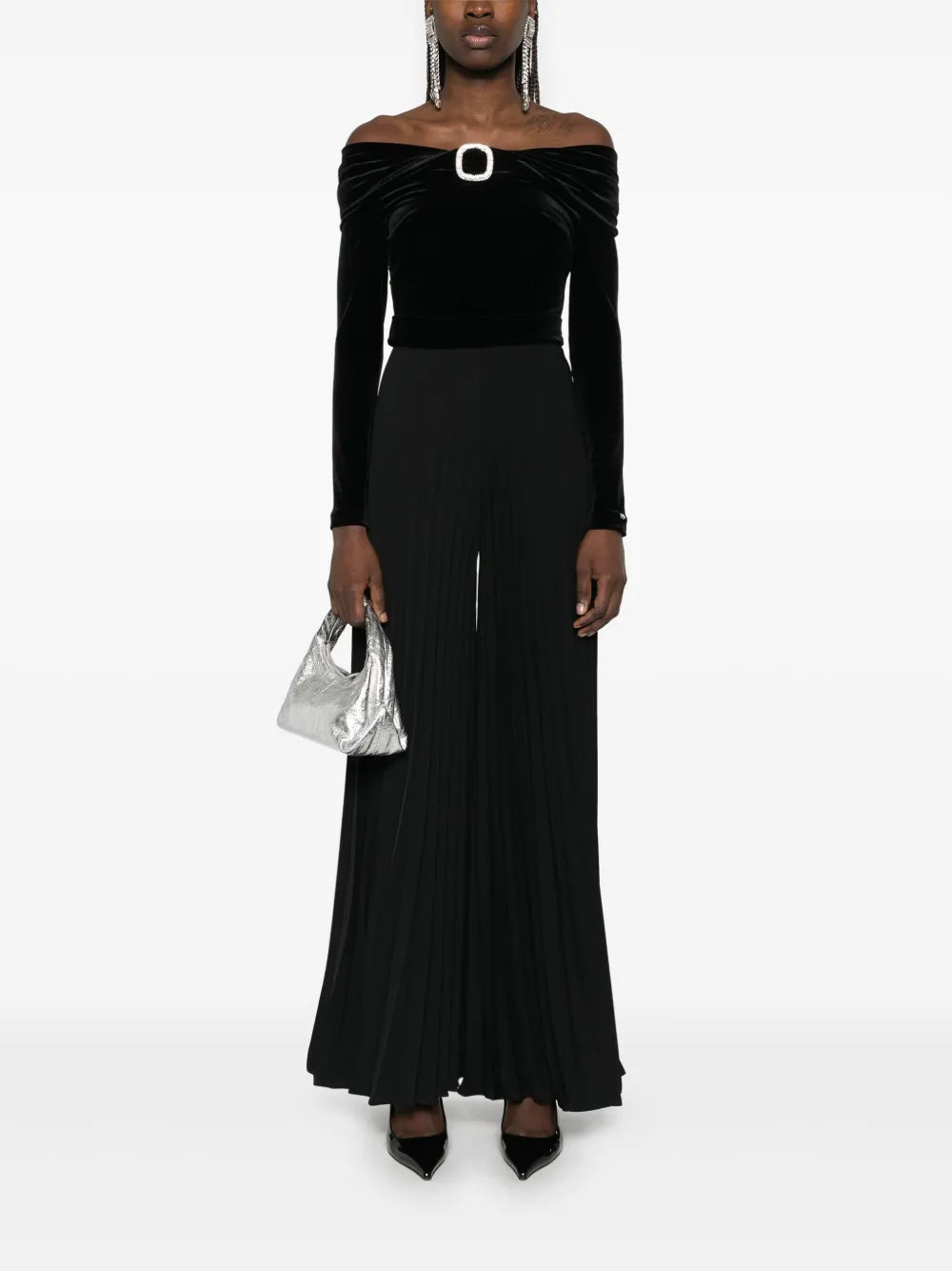 Crystal-Embellished Pleated Jumpsuit