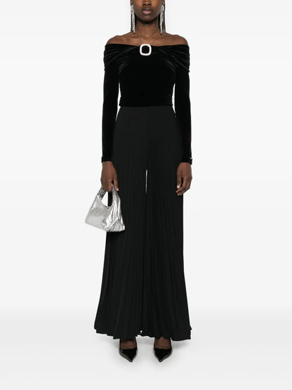 Crystal-Embellished Pleated Jumpsuit
