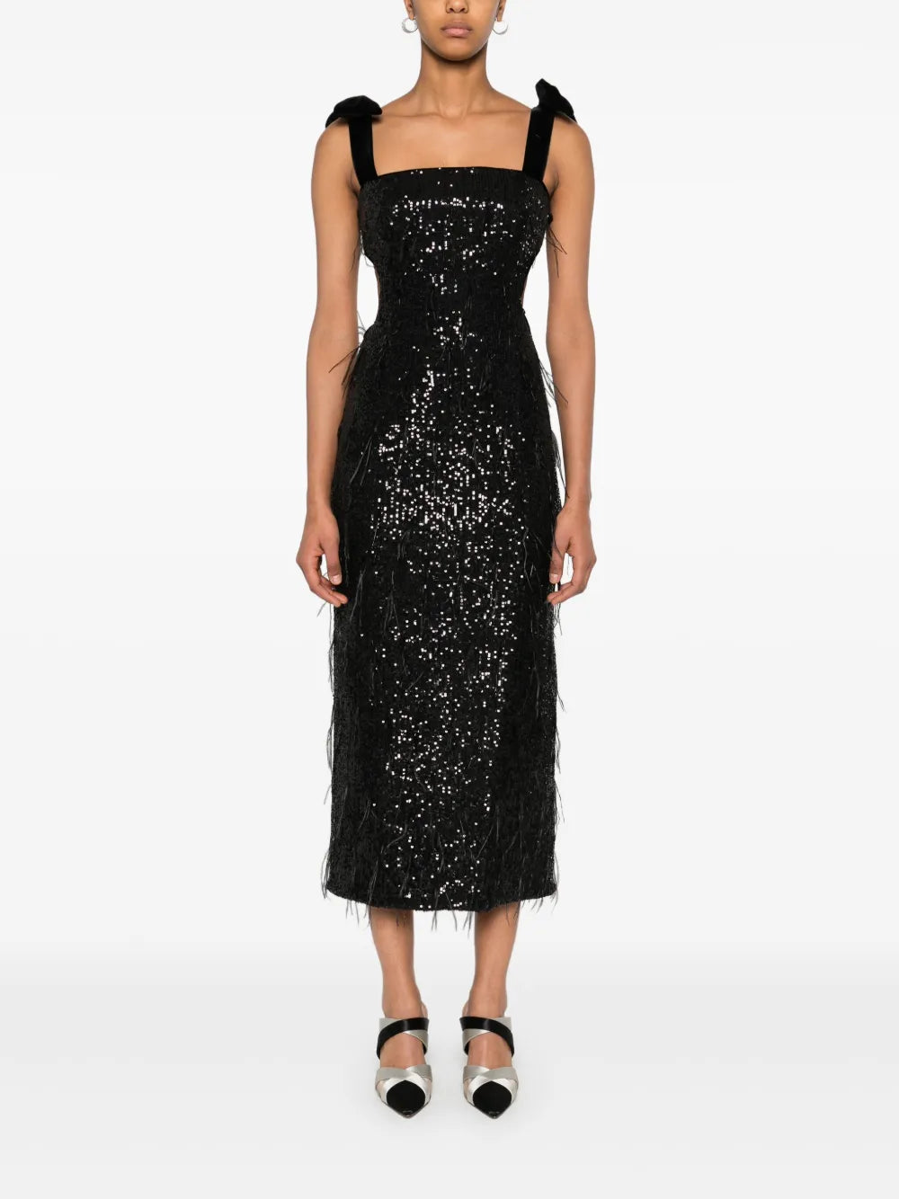 Feather-Detailing Sequinned Midi Dress