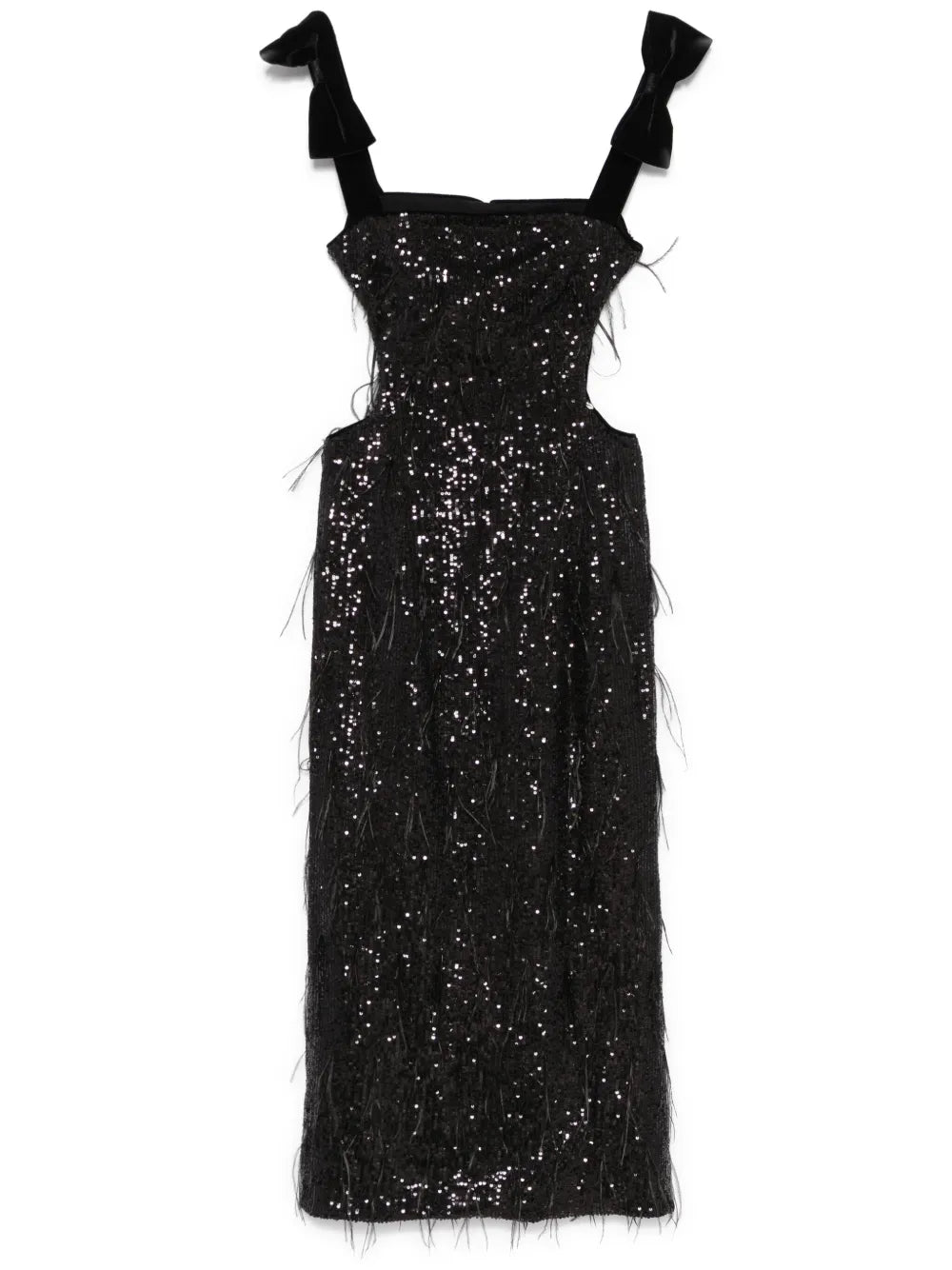 Feather-Detailing Sequinned Midi Dress