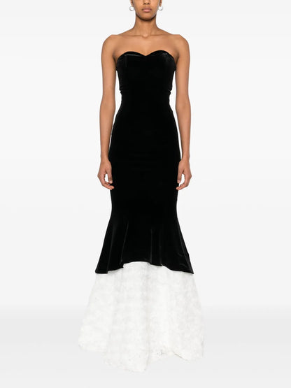 Petal-Layered Velvet Maxi Dress