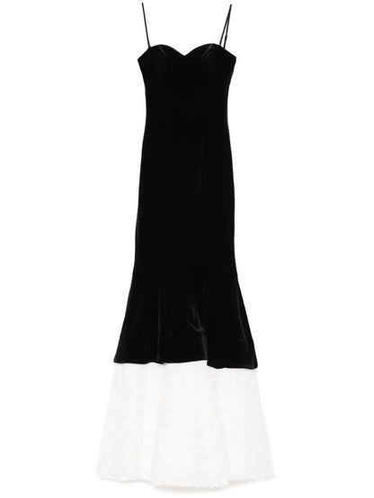 Petal-Layered Velvet Maxi Dress