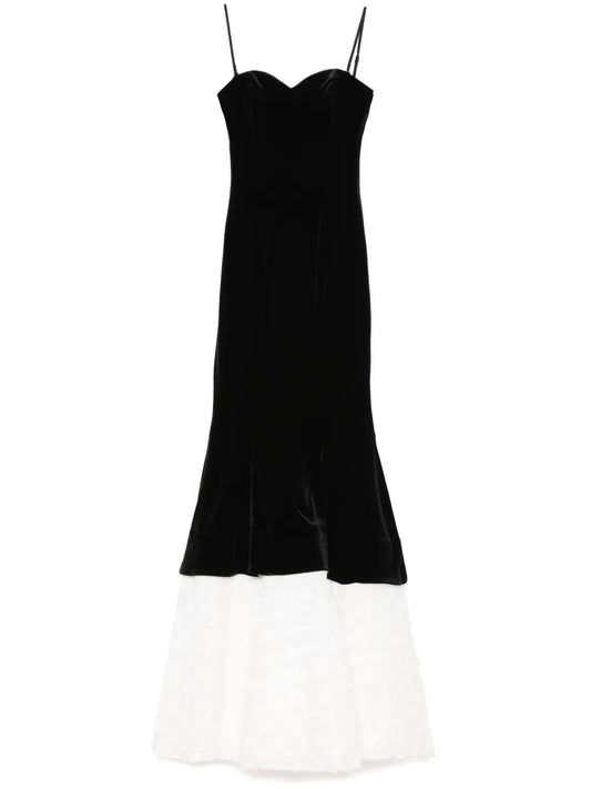 Petal-Layered Velvet Maxi Dress