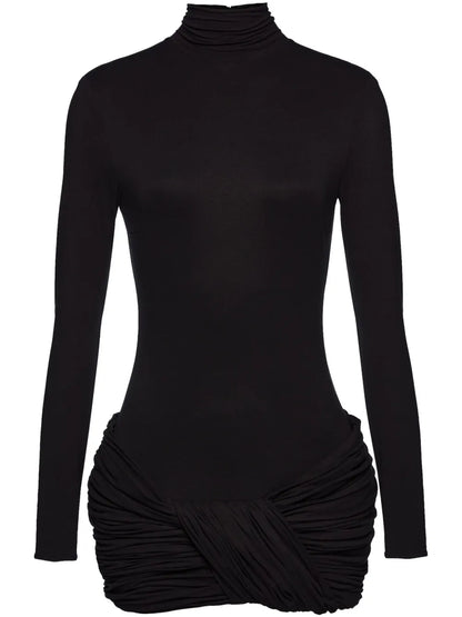 Ruched-Detail Long-Sleeve Dress