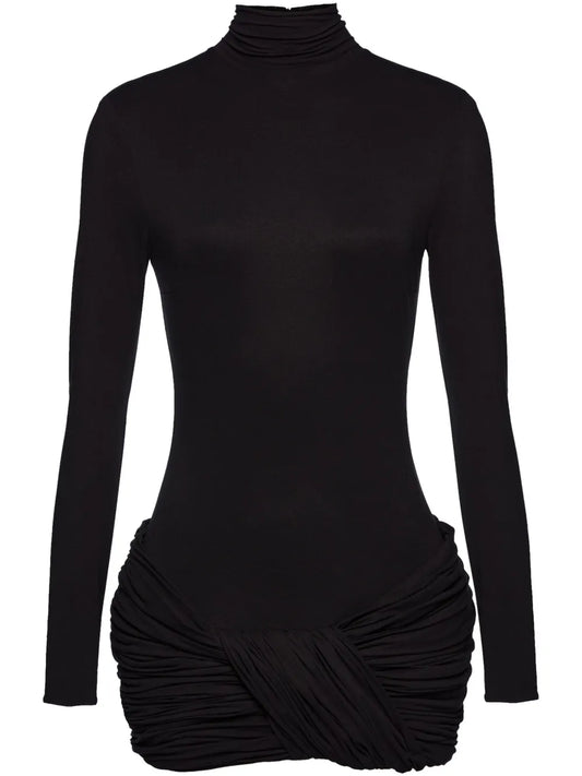 Ruched-Detail Long-Sleeve Dress