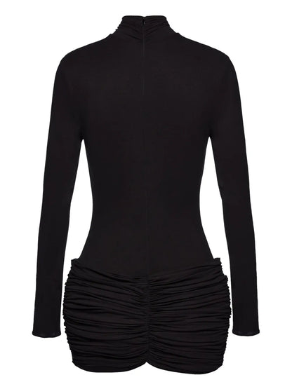 Ruched-Detail Long-Sleeve Dress