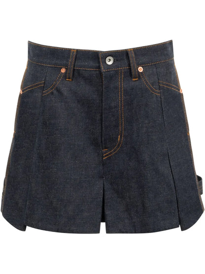 Pleated Denim Shorts